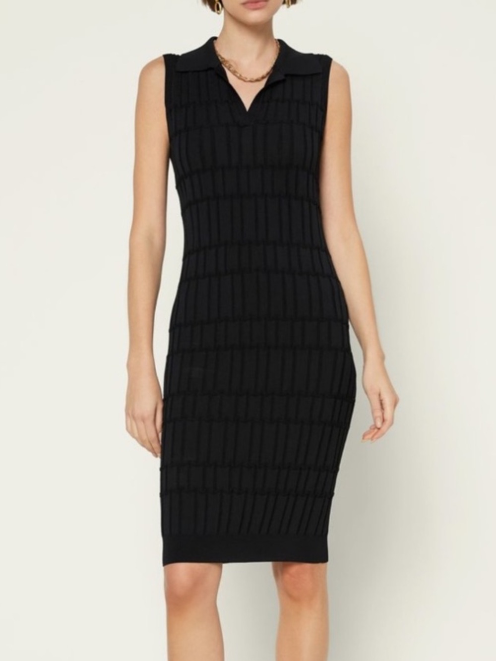 NWT Anthropologie Current Air Black Collared Spliced Midi Pencil Dress Large